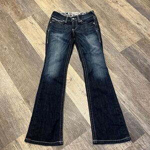 Ariat Blue Mid Rise Women Size 28 R Embroidered Boot Cut Stretch Jeans Denim